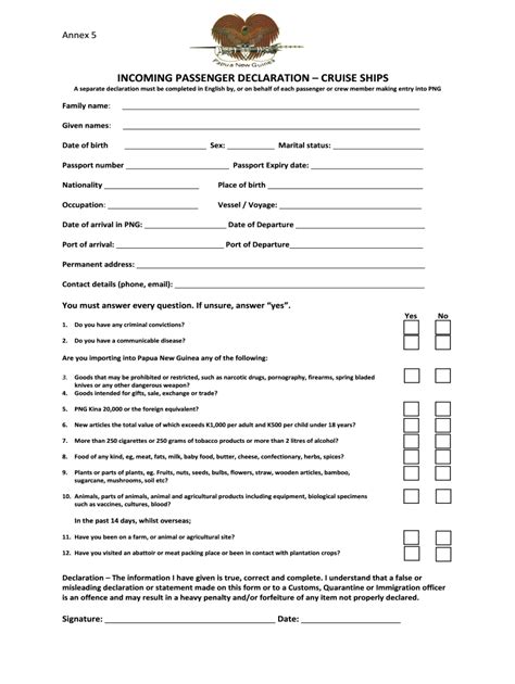 Png Incoming Passenger Declaration Form Fill Out And Sign Printable