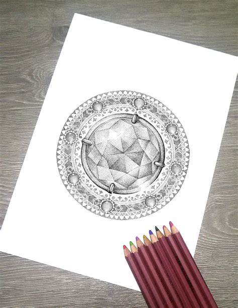 printable coloring pages set  diamond mandala coloring etsy