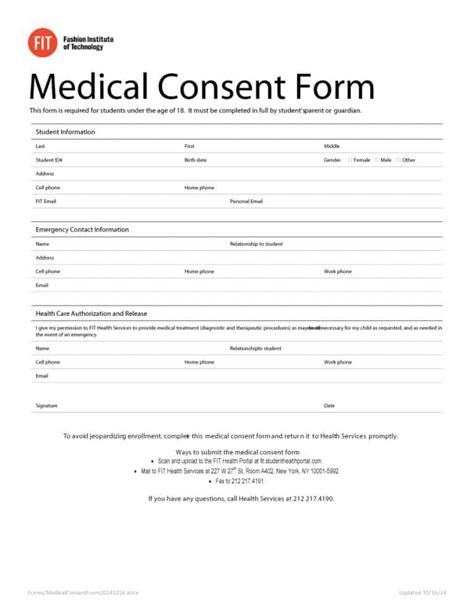 medical consent forms   printable templates
