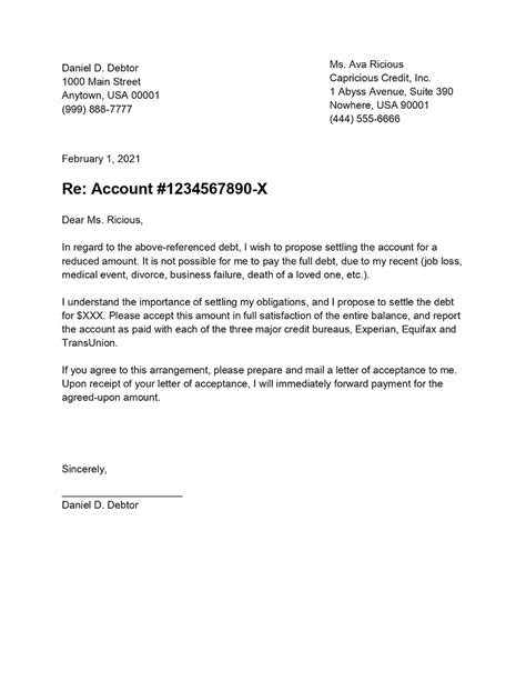 write  debt settlement letter  sample