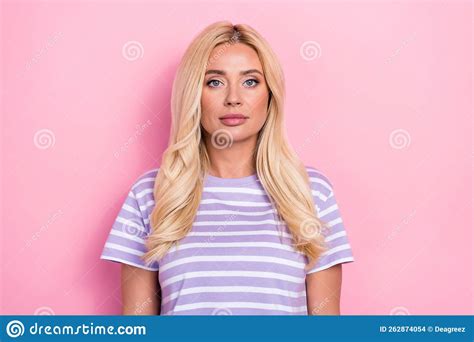 Photo Of Young Gorgeous Lady Fancy Chic Wear Striped Purple T Shirt