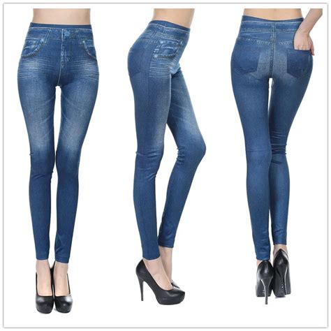 slim women faux jeans leggings solid sexy seamless pencil jegging