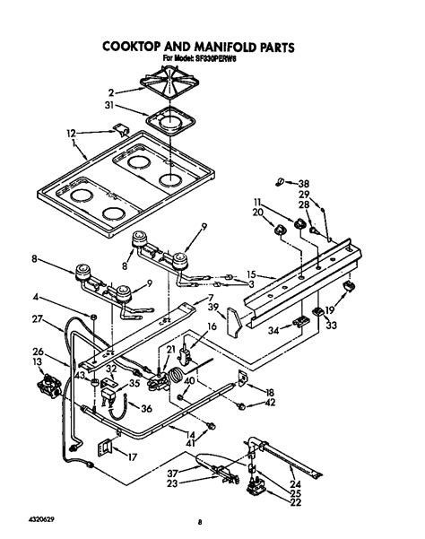 cooktop  manifold diagram parts list  model sfpern whirlpool parts range parts