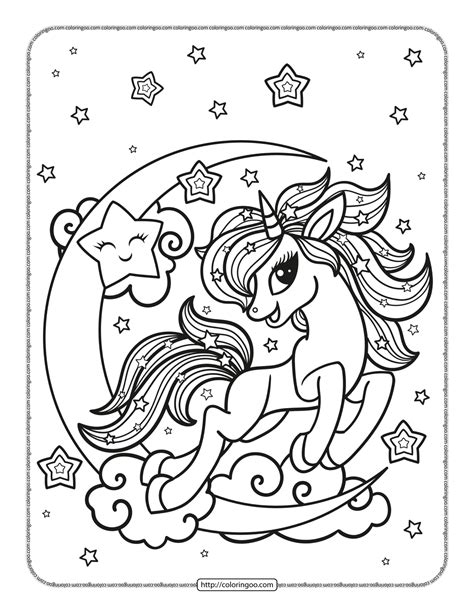unicorn  moon  stars coloring page