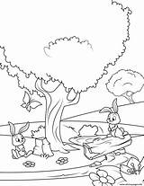 Forest Coloring Pages Spring Rabbits Printable Drawing Color sketch template