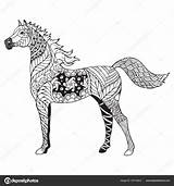 Illustration Horse Zentangle Stock Stress Anti Vector Zen Stylized Arabian Freehand Pencil Coloring Pattern Adult Background Book Depositphotos sketch template