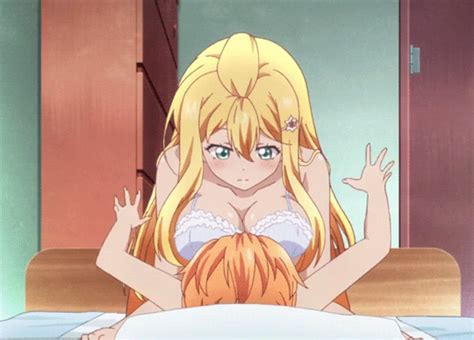 xbooru 2girls anime bed big breasts blonde hair bra