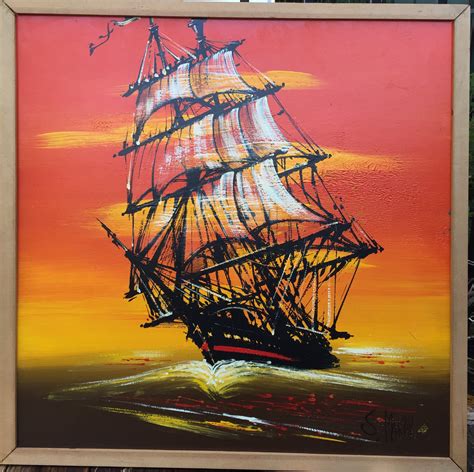 big vintage signed pirate ship painting schooner chandlery