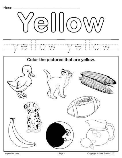 yellow worksheets  toddlers color worksheets  preschool color