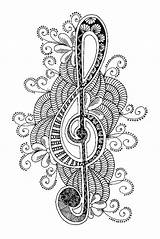Coloring Pages Music Adult Mandala Musique Coloriage Clef Treble Adults Colouring Printable Mandalas Zentangle Sheets Doodle Piano Notes Colorear Drawings sketch template