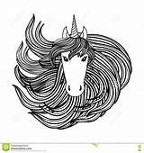 Unicorn Coloring Mane Wave Adult Book Style Illustration sketch template