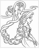 Tangled Coloring Rapunzel Pages Hair Her Color Flowers Kids Children sketch template