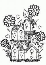 Coloring Pages Garden Flower Bird House Birdhouse Gardens Clipart Printable Colouring Print Flowers Houses Color Drawing Outline Clip Adults Birds sketch template
