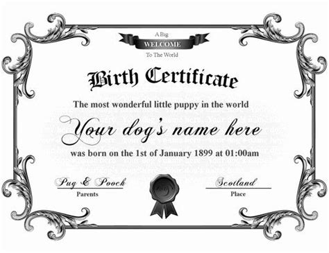 puppy birth certificate template  dannybarrantes template