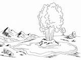 Geyser Sketch Illustration Landscape Graphic Vector Stock Mountains Illustrations Pond Clip sketch template