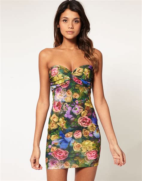 Asos Collection Asos Strapless Dress In Floral Print In
