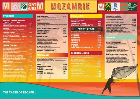 menu  mozambik  pearls mall restaurant umhlanga shop