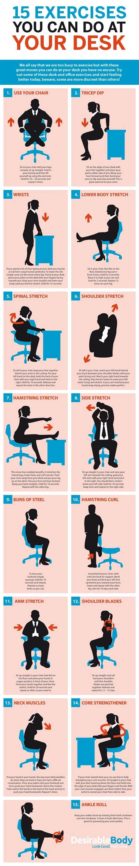 this graphic shows bunch of desk based exercises for the office health tips health and graphics