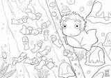 Ponyo Ghibli Miyazaki Hayao Coloringhome Kiki トトロ Spirited Totoro Popular sketch template