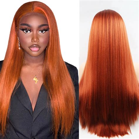 Synthetic Wigs Long Straight 350 Ginger Colored T 13x1 Lace Front Hair
