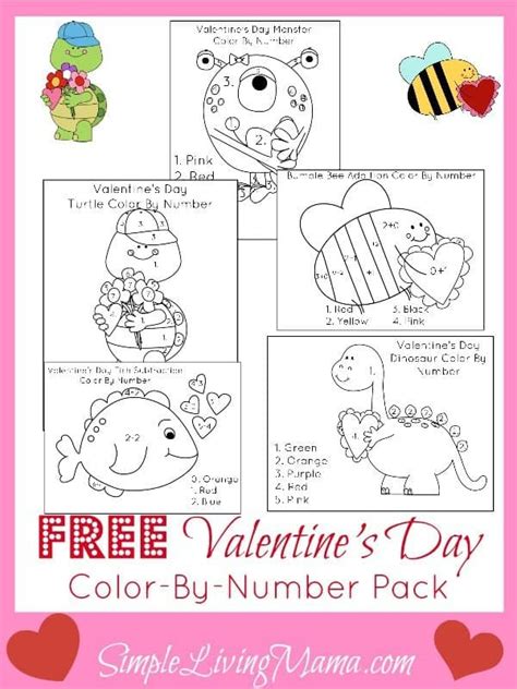valentines day color  number sheets homeschool printables