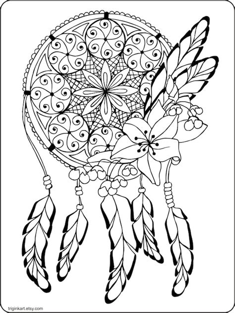 dream catcher adult coloring page  triginkart  etsy