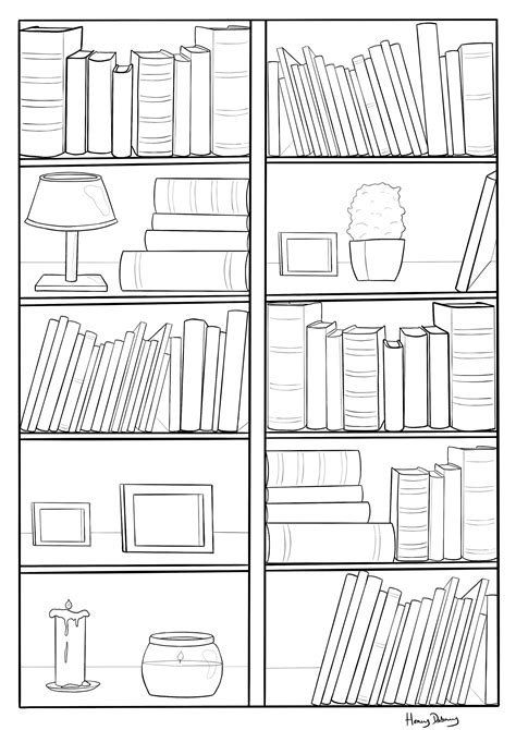 bookcase adult digital colouring page detailed coloring page etsy