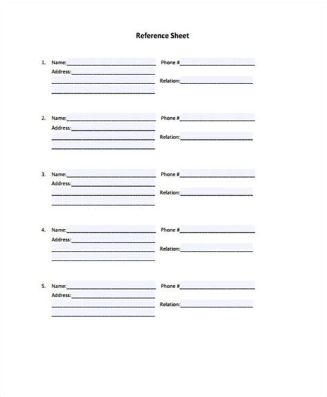 blank personal reference forms images   finder