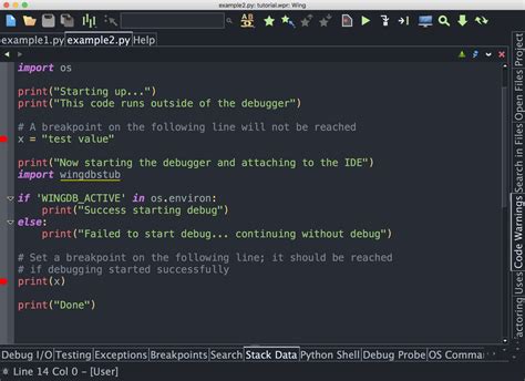 tutorial debugging code  launched   ide wing python ide