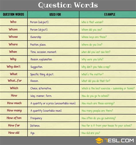 question words  wh questions rules examples esl
