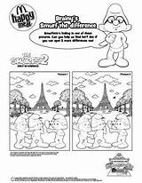 Mcdonalds Meal Coloring Sheet Activities Happy Smurfs Difference Spot Time sketch template