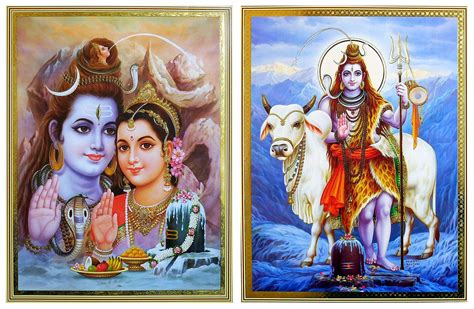 shiva parvati shiva with bull set of 2 poster