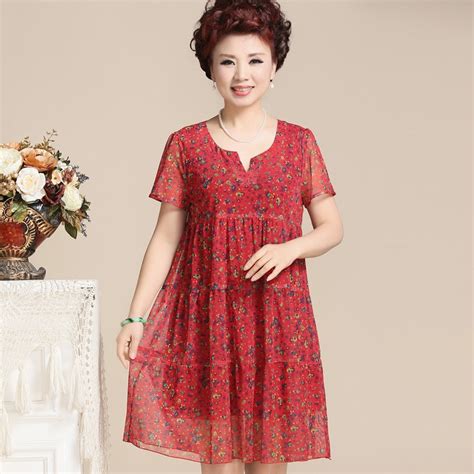 Summer Dresses For Older Women Dress Plus Size Print Floral Chiffon V