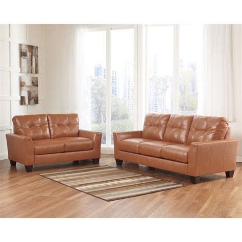 Ashley Paulie 2 Piece Leather Sofa Set In Orange 27002