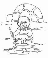 Inuit Coloring Spearing Fish sketch template