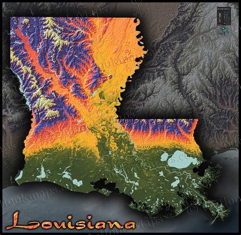 louisiana physical map colorful  terrain topography