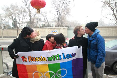 gay rights activists in beijing protest for their russian comrades