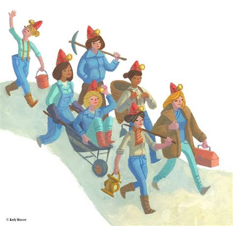 illustrator imagines snow white and seven dwarves as women