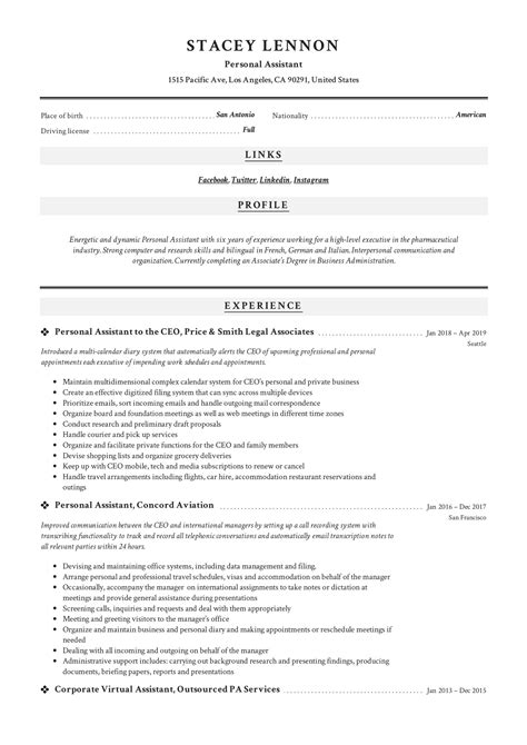 Personal Assistant Resume And Writing Guide 12 Templates
