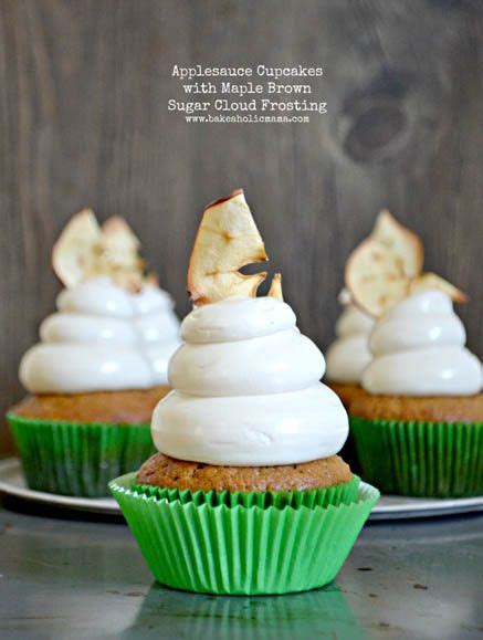 applesauce cupcakes with maple brown sugar cloud frosting