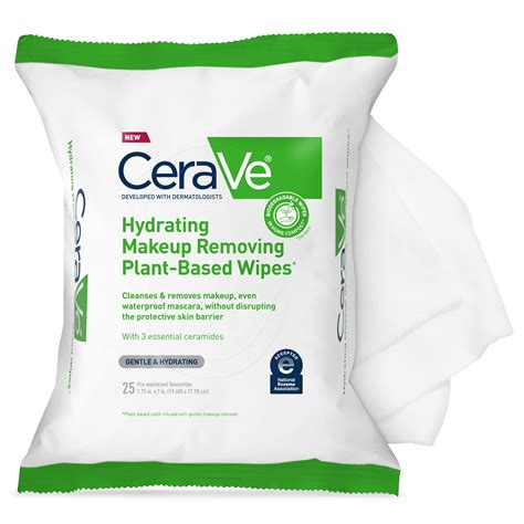 cerave hydrating facial cleansing makeup remover wipes plant based