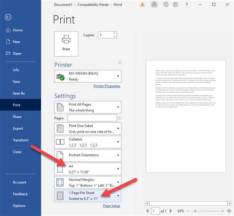 printing   letter size paper microsoft word