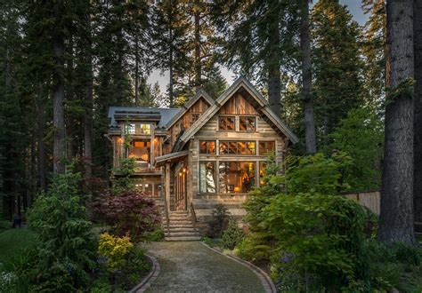 luxurious cabin  mountains  lake tahoe features reclaimed timber