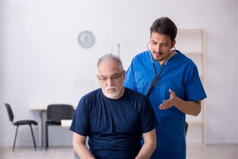 man visiting young male doctor stock photo image  phonendoscope
