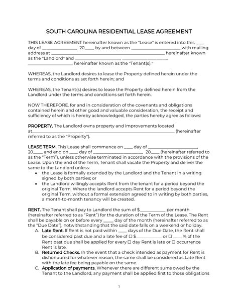 south carolina lease agreement   official  word