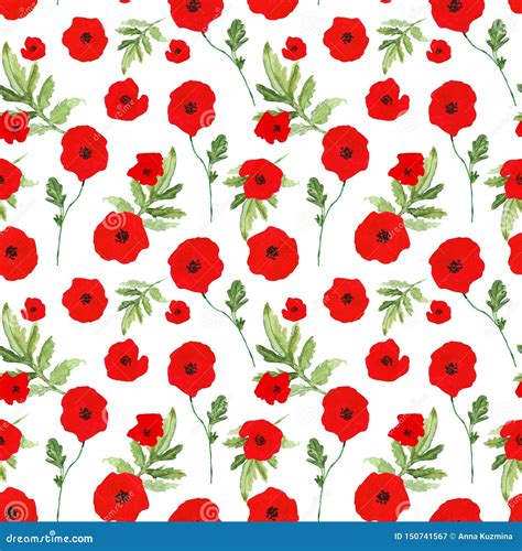 festive watercolor poppies seamless pattern hand painted poppy flowers