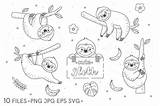 Coloring Cute Sloths Clip Stamp Digital Cart Add sketch template