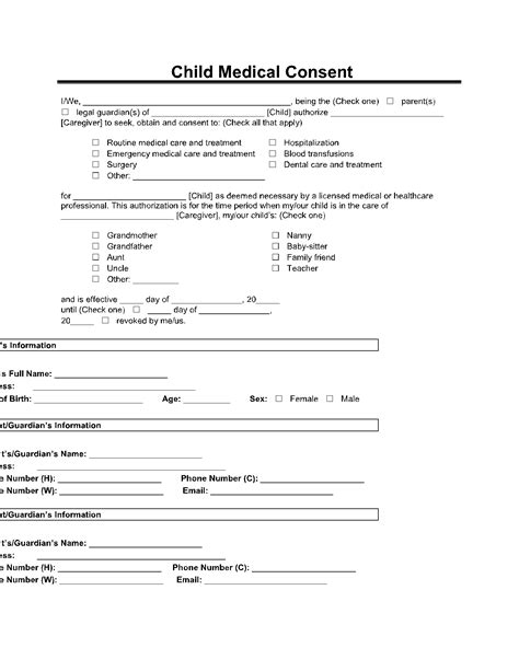 basic printable medical consent form  minor printable form