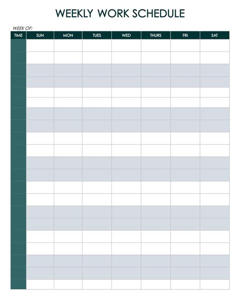 printable work schedule template printable templates
