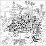 Coloring Dinosaur Stegosaurus Dinosaurs Pages Adult Colouring Nature Dinosaure Coloriage Books Adults Reptile Dinosaures Color Prehistoric Printable Mindfulness Plates Reptiles sketch template